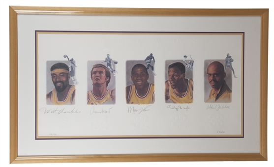 Lakers Legends Multi-Signed and Framed Lithograph Including Wilt Chamberlain, Magic Johnson, Kareem Abdul Jabbar, Elgin Baylor, and Jerry West (Beckett)